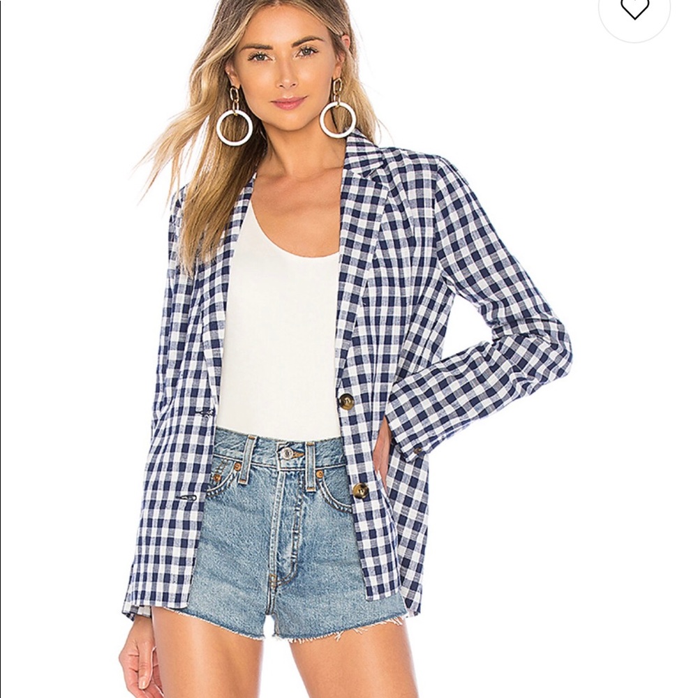 L’Academie navy and white checkered blazer